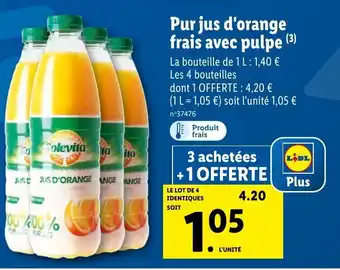 Lidl Pur Jus d'Orange Frais Avec Pulpe offre