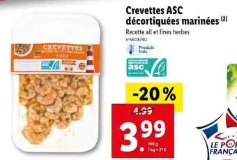 Lidl Crevettes ASC décortiquées marinées offre