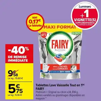 Carrefour Market FAIRY tablettes lave vaisselle tout en 1 offre