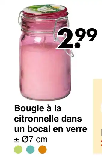 Wibra Bougie à la citronnelle dans un bocal en verre offre