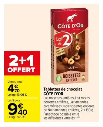 Carrefour Market Tablettes De Chocolat Côte D'or offre