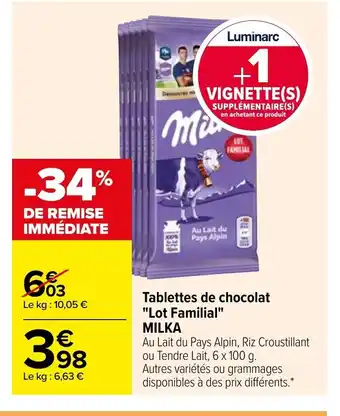Carrefour Market Tablettes De Chocolat "Lot Familial" Milka offre