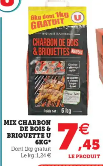 Hyper U Mix charbon de bois & briquette U 6KG offre