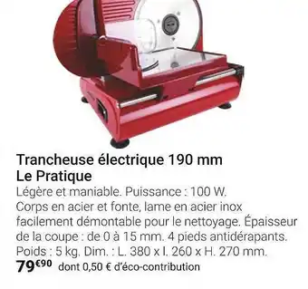 Gamm vert Trancheuse électrique 190 Mm Le Pratique offre