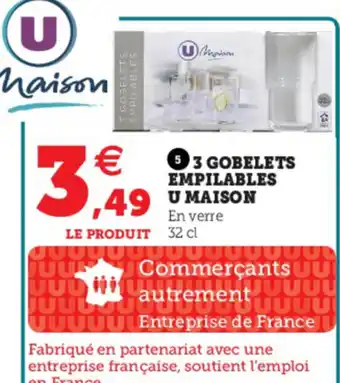 Hyper U 3 Gobelets empilables U Maison offre