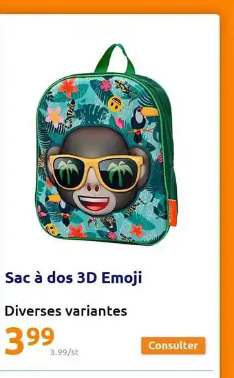 Action Sac à Dos 3d Emoji offre
