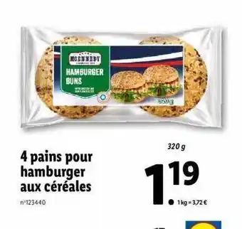 Lidl 4 Pains Pour Hamburger Aux Céréales offre