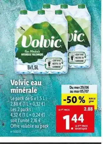 Lidl Volvic Eau Minérale offre