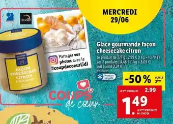 Lidl Glace Gourmande Façon Cheesecake Citron offre