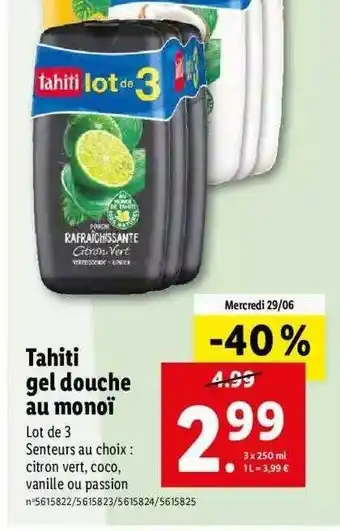 Lidl Tahiti Gel Douche Au Monoï offre