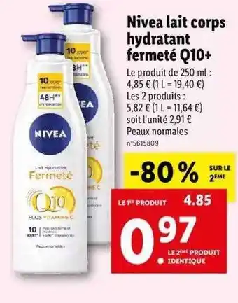 Lidl Nivea Lait Corps Hydratant Fermeté Q10+ offre