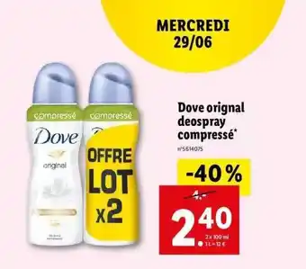 Lidl Dove Original Deospray Compressé offre