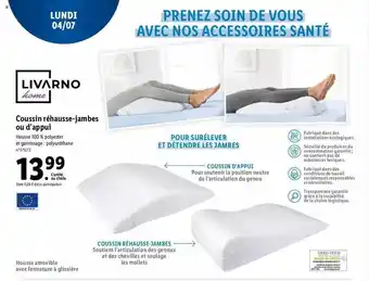 Lidl Coussin Réhausse-jambes Ou D'appui Livarno Home offre