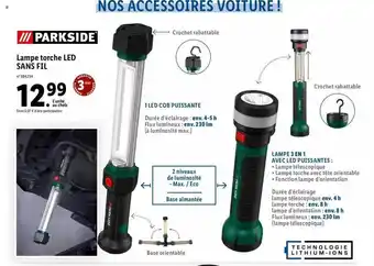 Lidl Lampe Torche Led Sans Fil Parkside offre