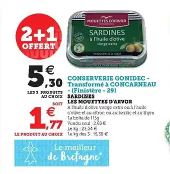 Super U Sardines Les Mouettes D'arvor offre