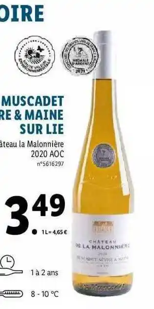 Lidl Bâteau La Malonnière 2020 Aoc offre