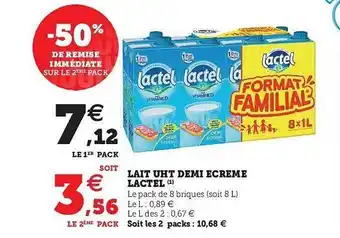 U Express Lait Uht Demi écrémé Lactel offre
