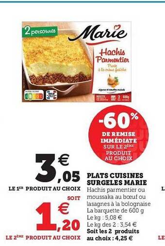 U Express Plats Cuisines Surgelés Marie offre