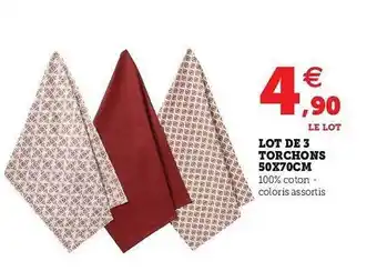 U Express Lot De 3 Torchons 50 X 70cm offre