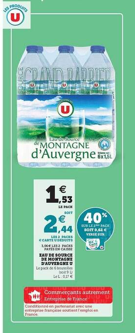 U Express Eau De Source De Montagne D'auvergne U offre