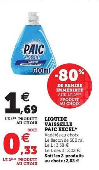 U Express Liquide Vaisselle Paic Excel offre
