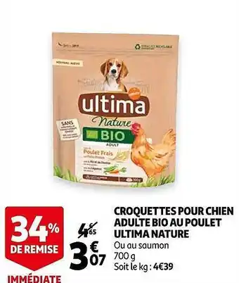 Auchan Croquettes Pour Chien Adulte Bio Au Poulet Ultima Nature offre