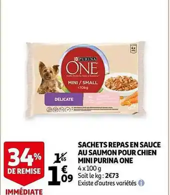 Auchan Sachets Repas En Sauce Au Saumon Pour Chien Mini Purina One offre