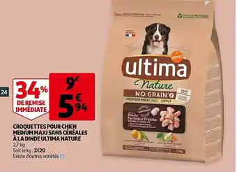 Auchan Croquettes Pour Chien Medium Maxi Sans Céréales à La Dinde Ultima Nature offre