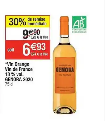 Cora x Carrefour Vin Orange Vin De France 13% Vol. Genora 2020 offre