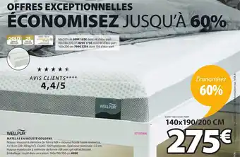 JYSK WELLPUR matelas en mousse gold F85 offre