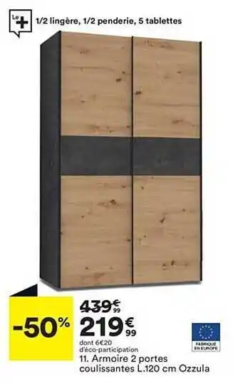 BUT Armoire 2 Portes Coulissantes L. 120cm Ozzula offre