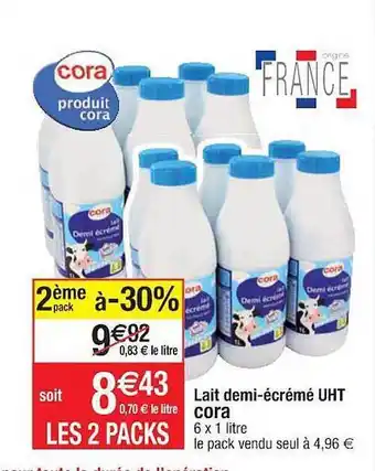 Cora x Carrefour Lait Demi-écrémé Uht Cora offre
