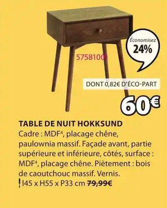 JYSK Table de nuit hokksund offre
