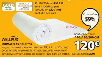 JYSK WELLPUR surmatelas gold T30 offre