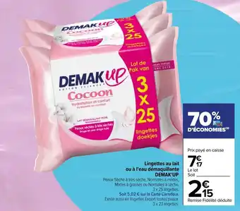 DEMAK'UP lingettes au lait ou à l'eau démaquillante