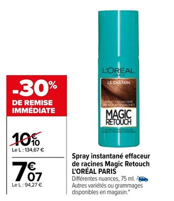 Carrefour L'ORÉAL PARIS spray instantané effaceur de racines magic retouch offre