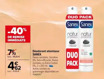 Carrefour SANEX déodorant atomiseur offre