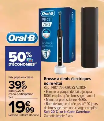 Carrefour Brosse à dents électriques noire+étui offre