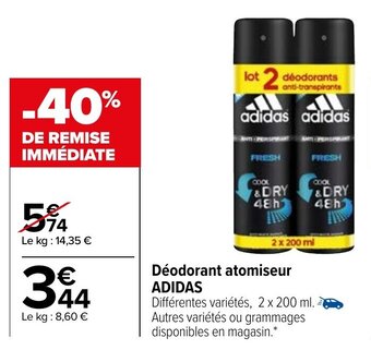 Carrefour ADIDAS déodorant atomiseur offre