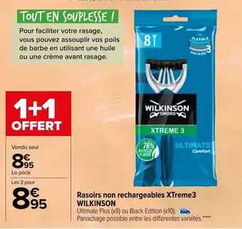 Carrefour WILKINSON rasoirs non rechargeables xtreme3 offre