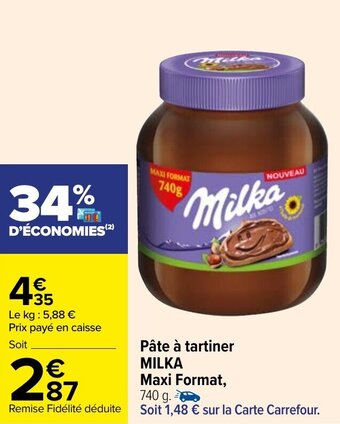 Carrefour MILKA maxi format, pâte à tartiner offre