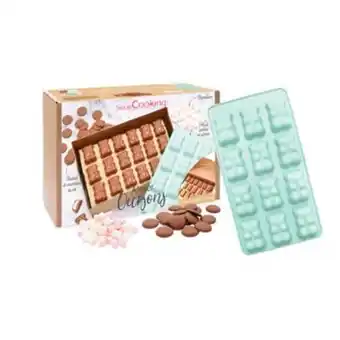 Alice Délice Atelier oursons guimauve au chocolat : un moule, 150 gr de chocolat au lait, 50 gr de guimauve, un livret recette et une boît offre