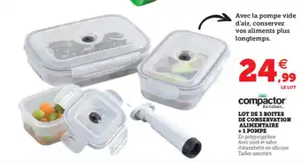 Hyper U Lot de 3 boites de conservation alimentaire + 1 Pompe offre