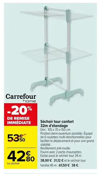 Carrefour Séchoir Tour Confort 32m d'étendage offre