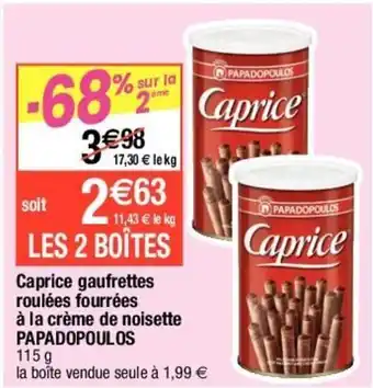Caprice Gaufrettes Roulées Fourrées à La Crème de Noisette Papadopoulos