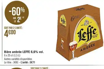 Casino Supermarchés Bière Ambrée Leffe 6,6%vol offre
