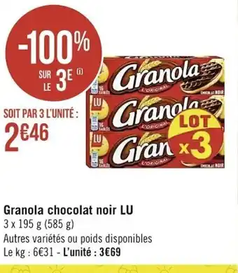 Casino Supermarchés Granola Chocolat Noir Lu offre