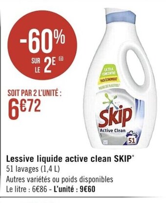 Casino Supermarchés Skip Lessive Liquide Active Clean offre