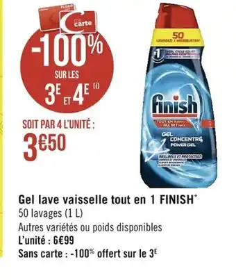 Casino Supermarchés Gel Lave Vaisselle Tout En 1 Finish offre