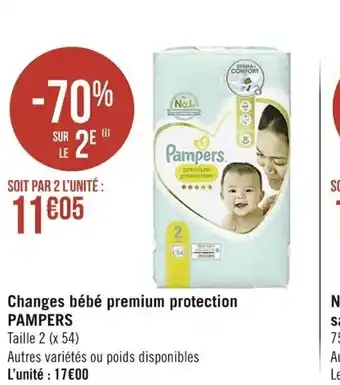 Casino Supermarchés Pampers Changes Bébé Premium Protection offre